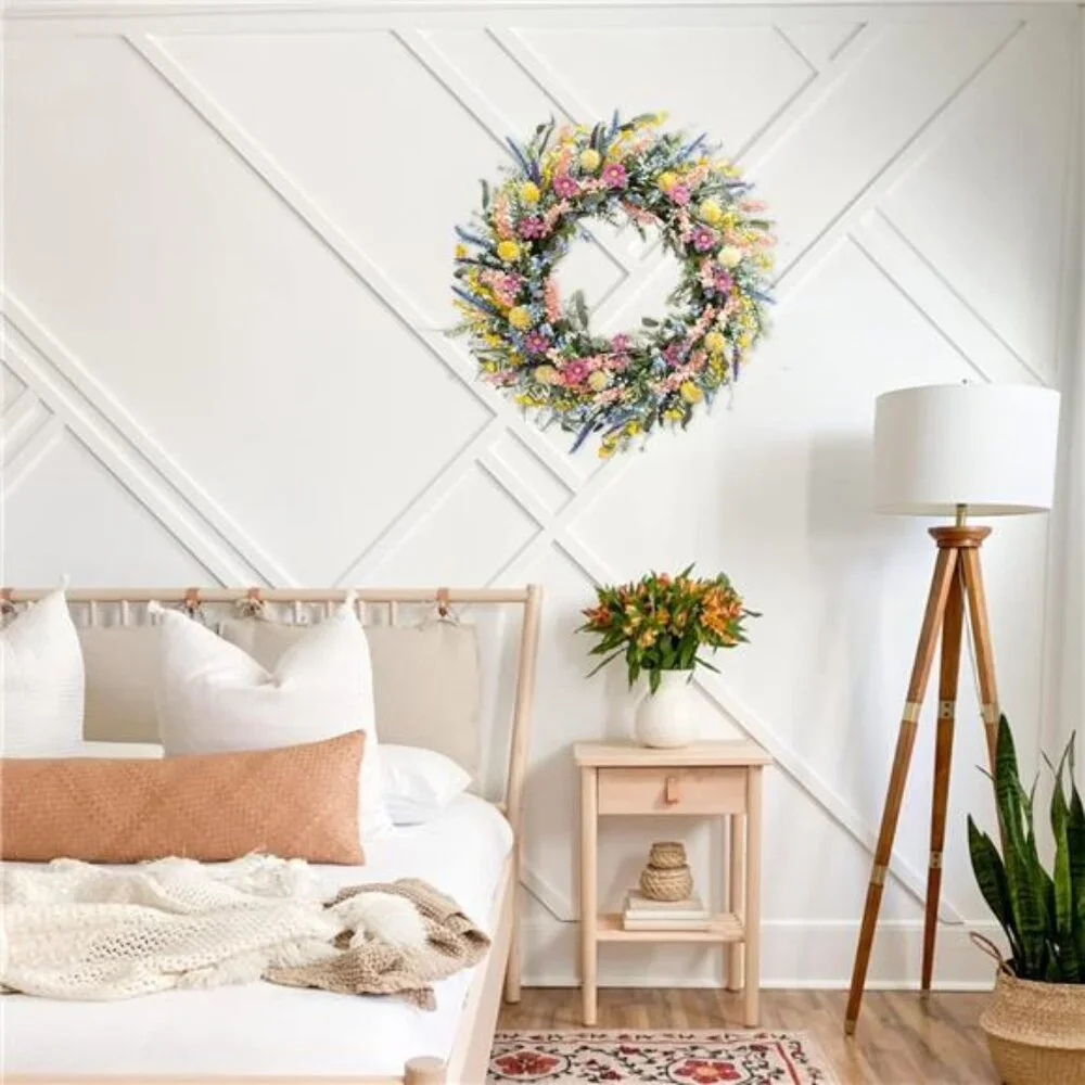 24 Inch Spring‎ Summer Colorful Flower Wreath for Front Door, Forsythia Lavender